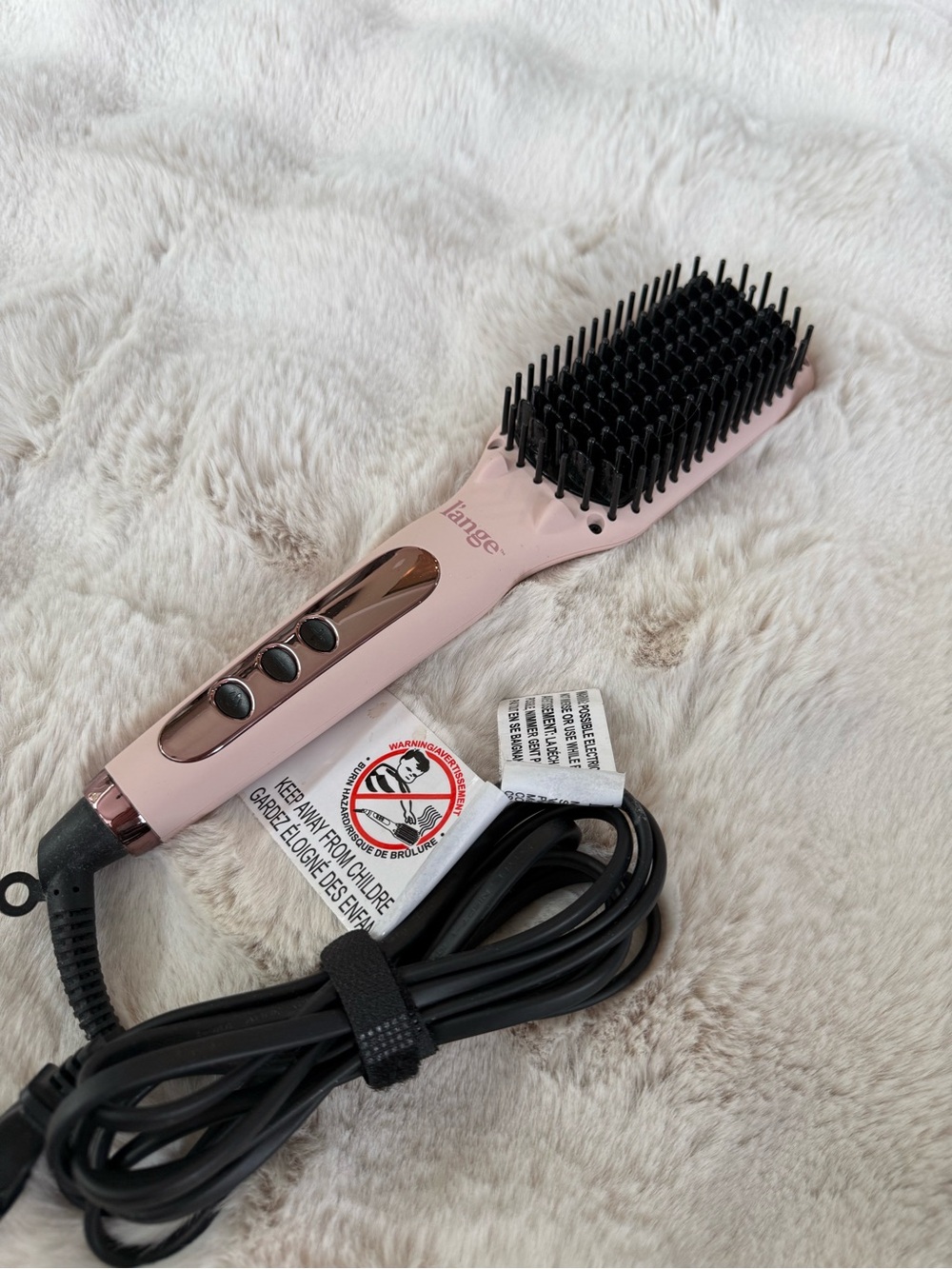 L’ange Pink Heated Straightening Brush with Black Bristles